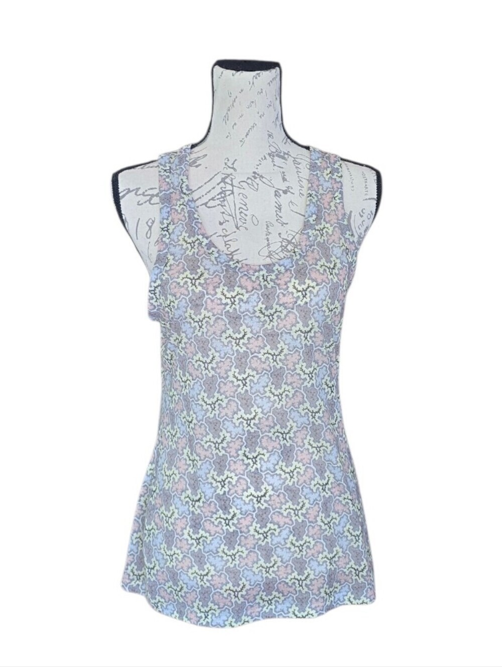 Rag & Bone Tissue Blue Yellow Abstract Floral Semi Sheer Tank Top M